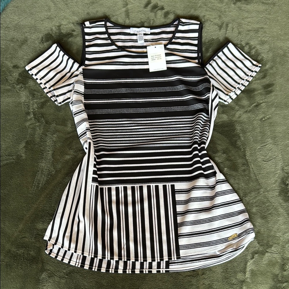 Calvin Klein Black and White Striped Women's Top